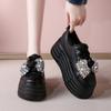 Fashion 8CM Ankle Boots Spring Women Fashion Bling Butterfly-knot Chunky Sneaker Vulcanize Autumn Motorcycle Platform Wedge Flats Shoes