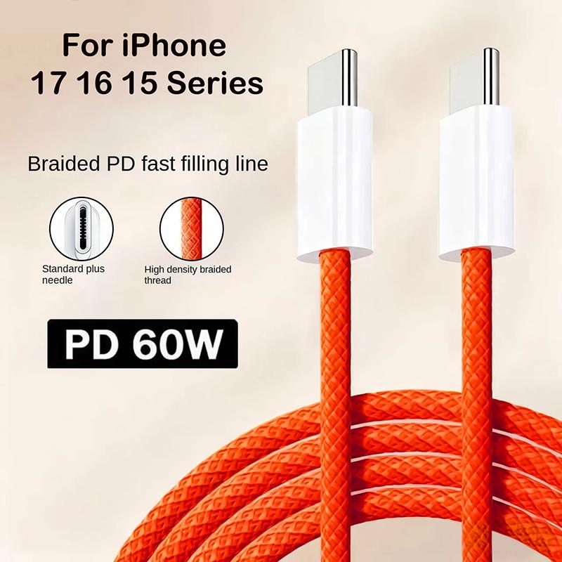 5Pcs 10Pcs USB C to Type C Color Cable Fast Charging For Apple Phone15 16 Huawei Xiaomi Samsung Type C Weaving Cable Accessories