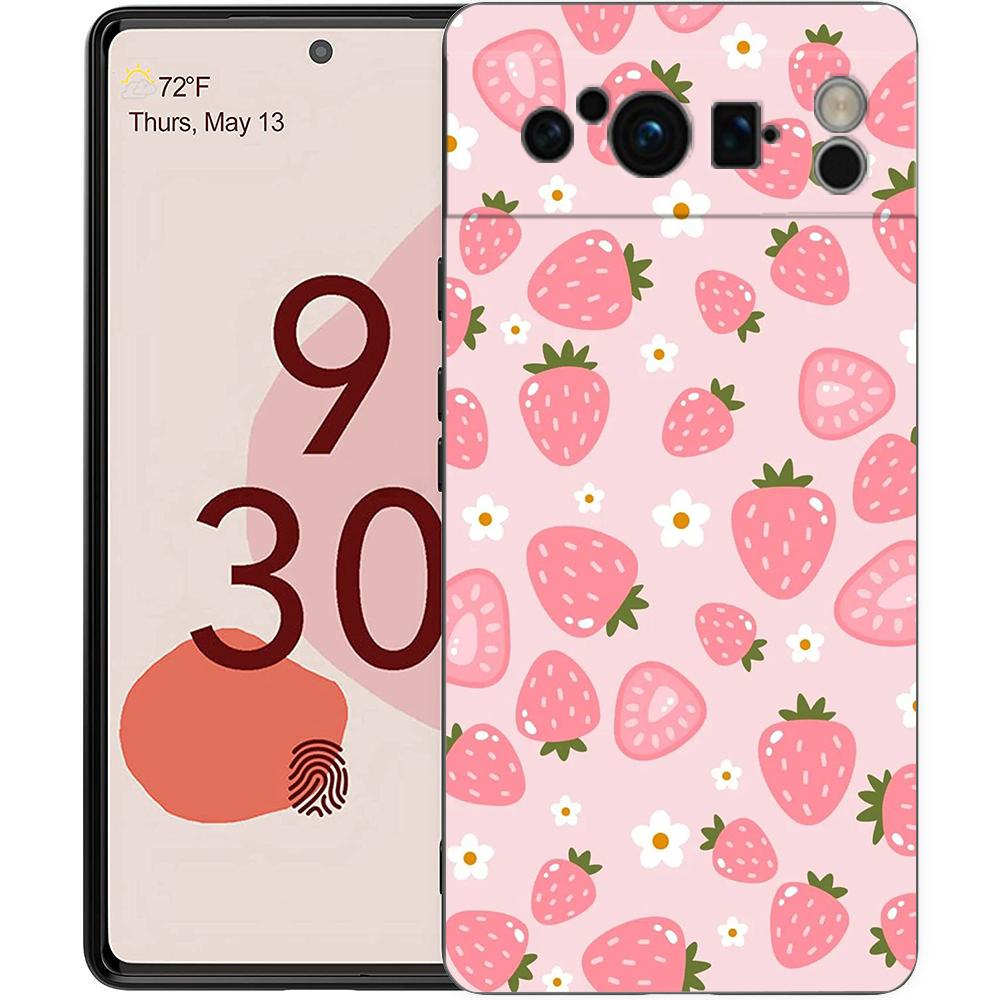 

Phone Case Cover for Google Pixel 10 9 8 7 6 7A 6A Pro Shockproof Soft TPU 10 9 Pro XL Shell Capas Two White Strawberries Simple Pixel 6