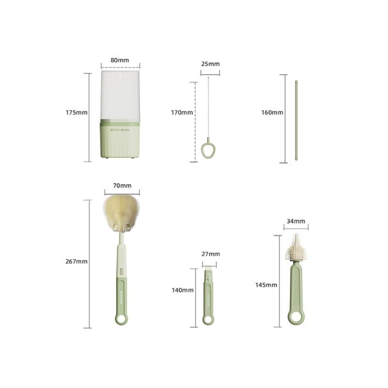 Reise-Babyflaschenbürsten-Set mit tragbarer Silikon-Flaschenbürste, Saugerreinigungsbürste, Strohhalmbürste und Flaschentrockenständer