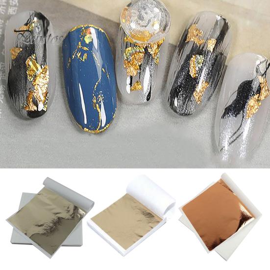 100 Sheets Imitation Gold Foil Metallic Foil Squares Sliver Alloy Foil for Gilding Art Nail Decoration DIY Resin Candle Plaster Craft