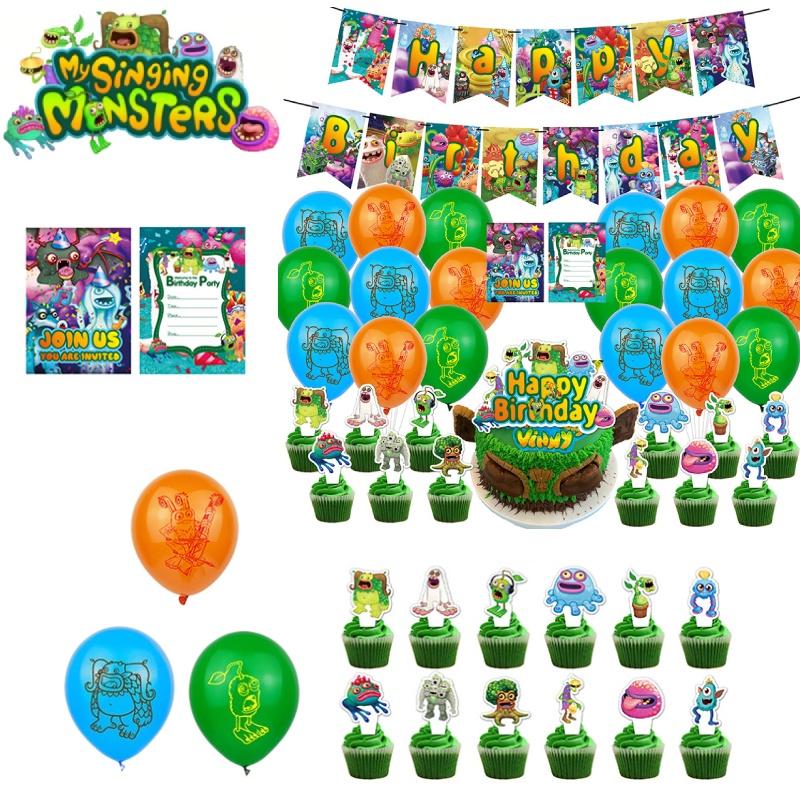 My Singing Monsters Birthday Party Decorations Set Colorful Balloons Paper Banners And Cake Toppers