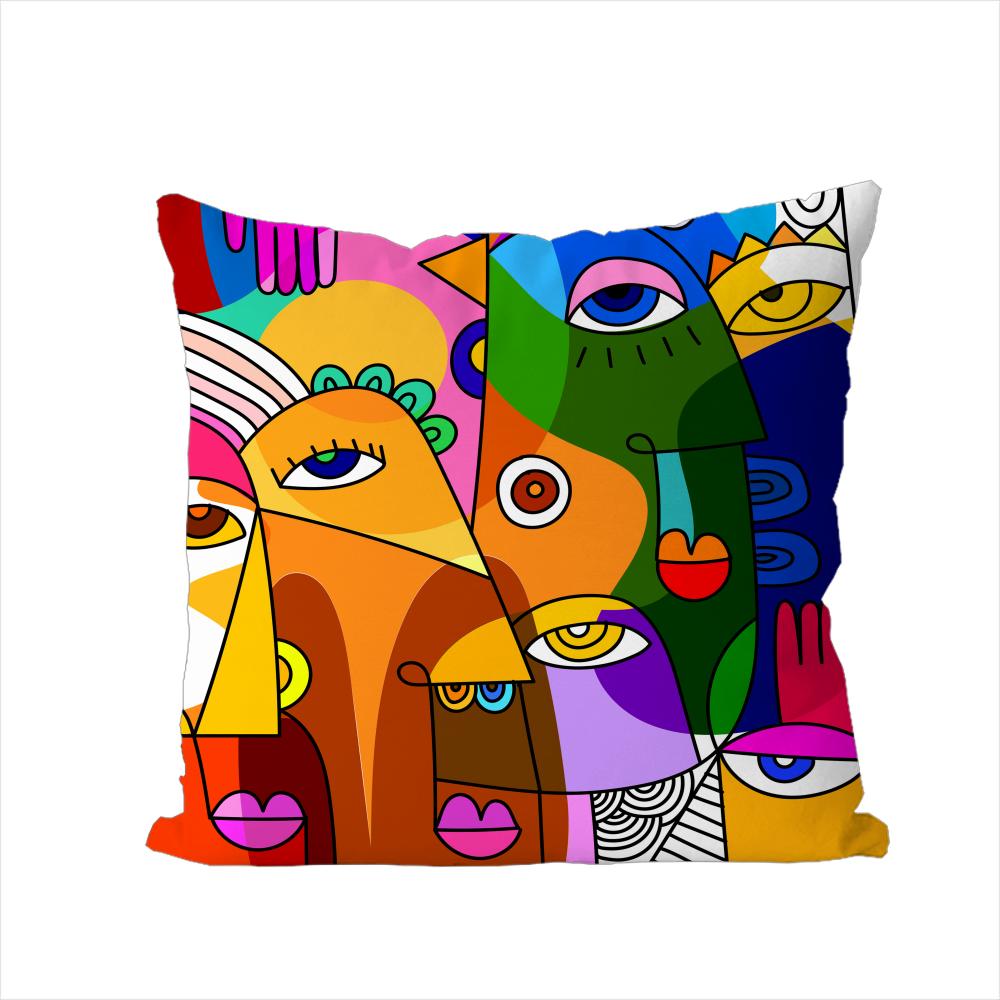 Colorful Abstract Faces Pillow Case For Car Sofa Decorative Home Doublesided Print Plush Square Throw Pillow Cushion Cover 30x30cm
