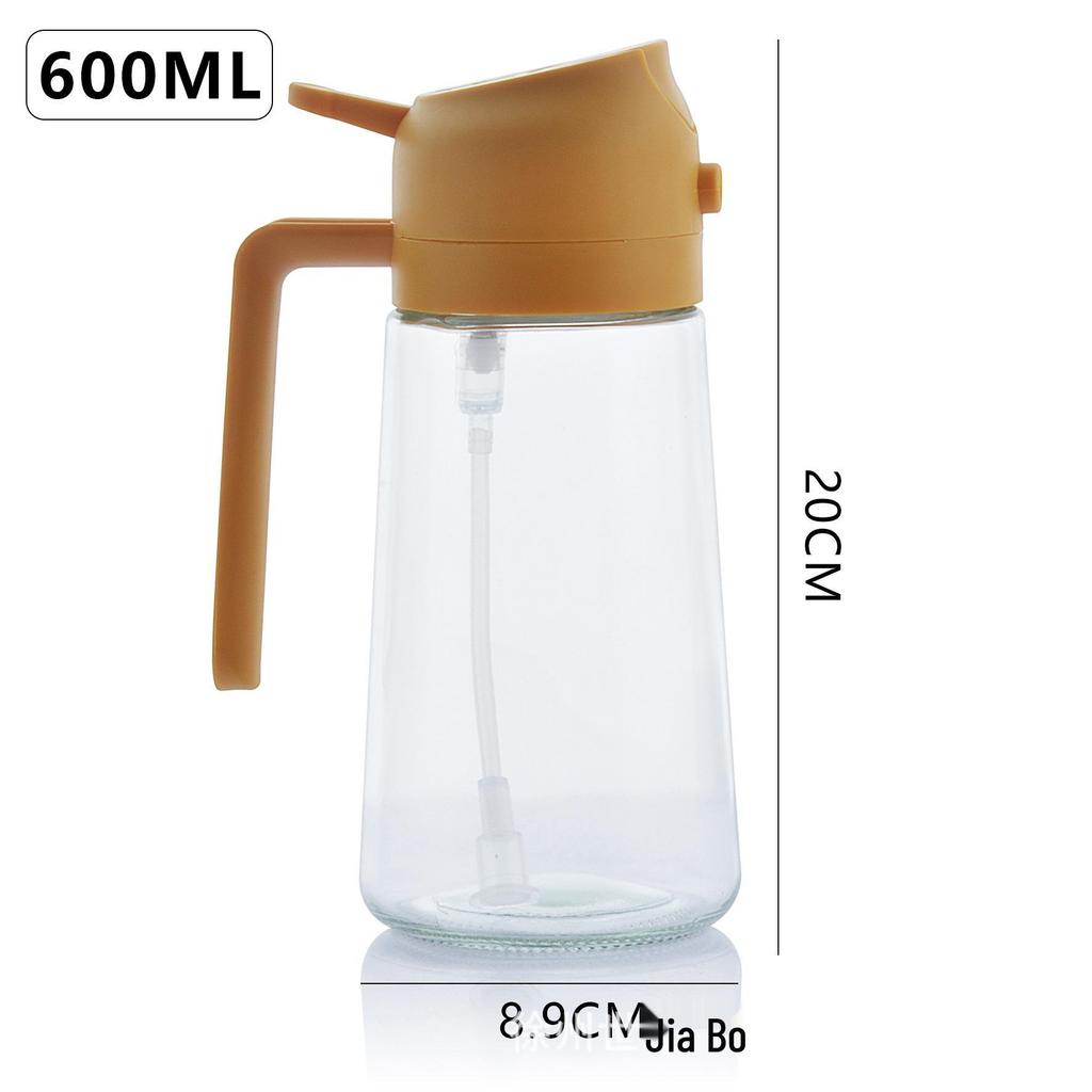470ml Dual-Use Glass Oil Dispenser: Press & Spray Large-Capacity Kitchen Bottle with Adjustable Spray Function