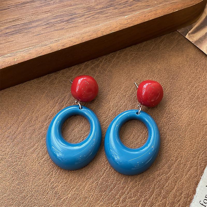 Retro Hong Kong Red Color Block Exaggerated Luxury Dangle Earrings - 2025 Vacation Style
