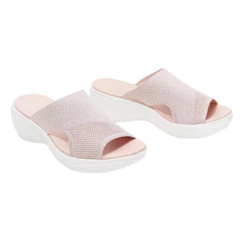Large size slippers women's summer new flat-bottomed fish mouth mesh breathable women's outer slippers