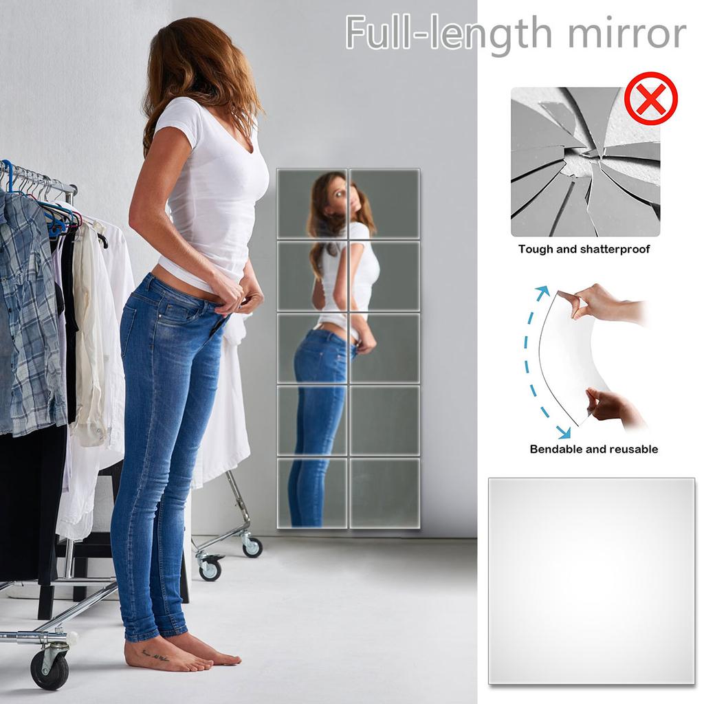 PET Ultra-thin Flexible Mirror Sheets DIY Tiles Mirror 10/20/30Pcs Mirror Sheets Self Adhesive Non Glass Mirror 12 x 12 Inch