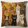 2D Flach- Gustav Klimt Stil Vier Katzen Dekorative Kissenhülle Luxuriöse Künstlerische Kissenhülle Für Sofa Couch Schlafzimmer