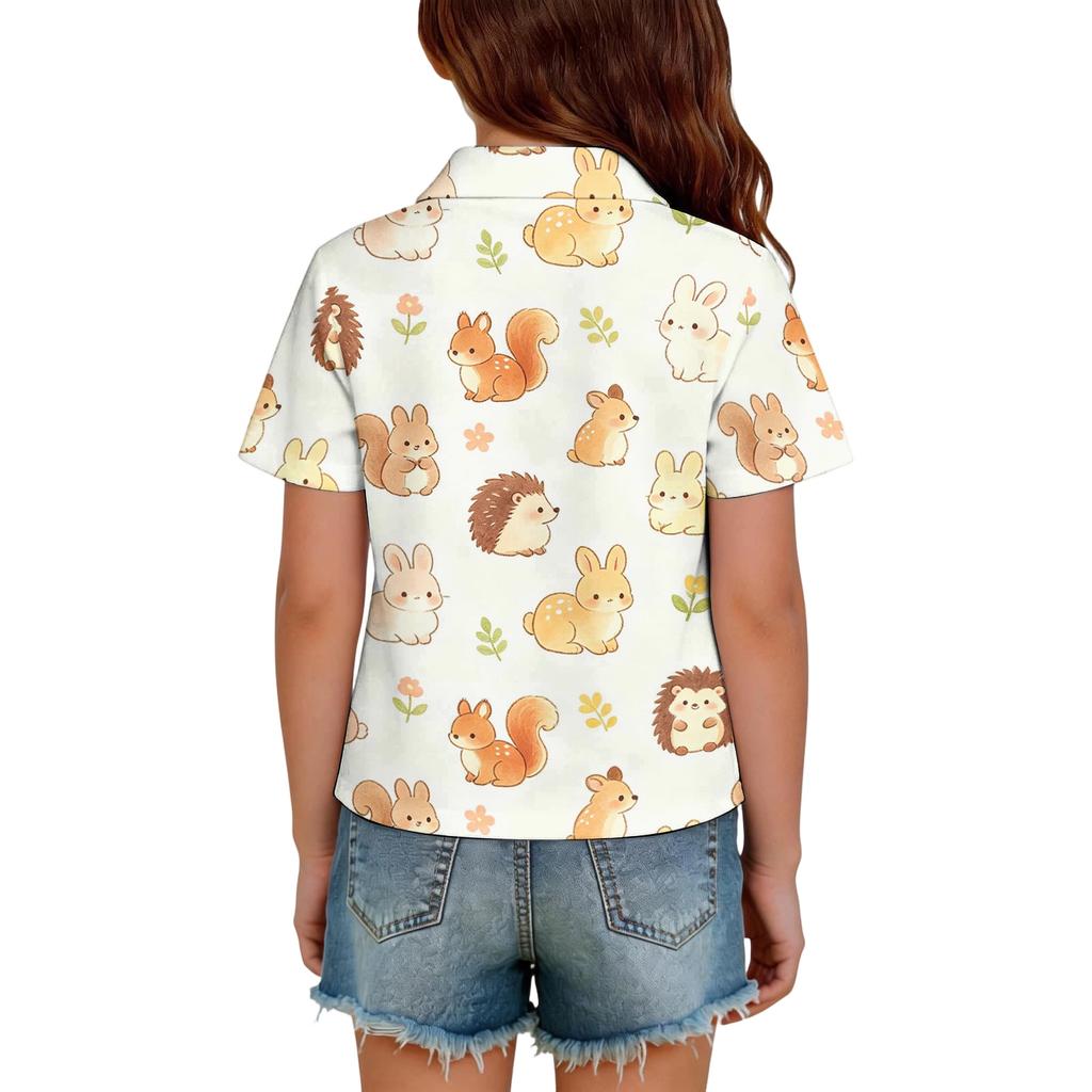 Kids Casual Short Sleeve Polo Shirt Animal Print Top Button Down Collar Comfortable Fit Soft Fabric