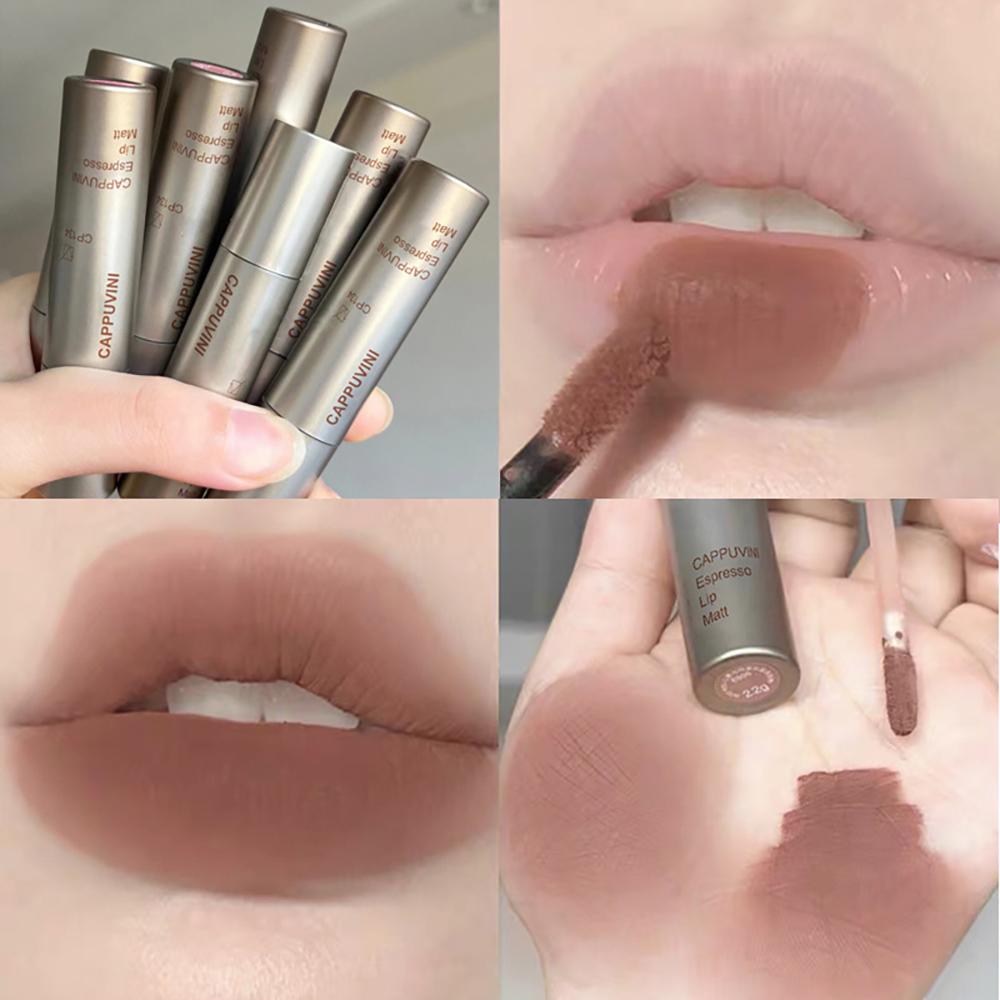 Cappuvini Espresso Matte Lipstick Velvet Lip Glaze Waterproof Long-lasting Texture Smooth Glossy Makeup Setting Lip