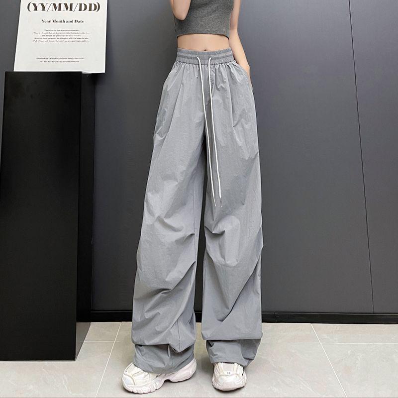 Women s Summer Quick-Dry Wide-Leg Paratrooper Pants: Lightweight, Slimming, Straight-Leg Design for Sport & Casual Wear S серый