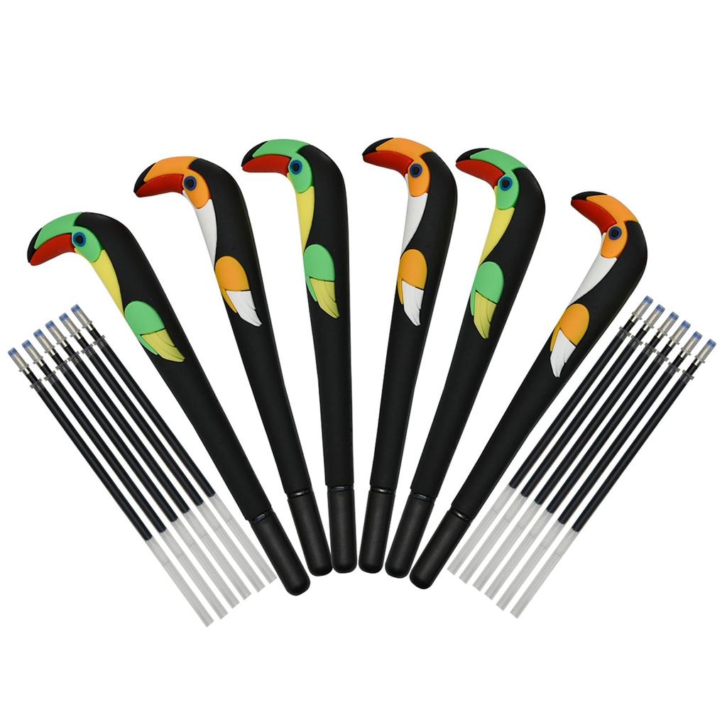 Maydahui Cute Bird Parrot Ballpoint Pen Set of 6 Black Ink Stylish Animal Gel Pen Cute Stationery Writing Supplies for Kids Students Office Present