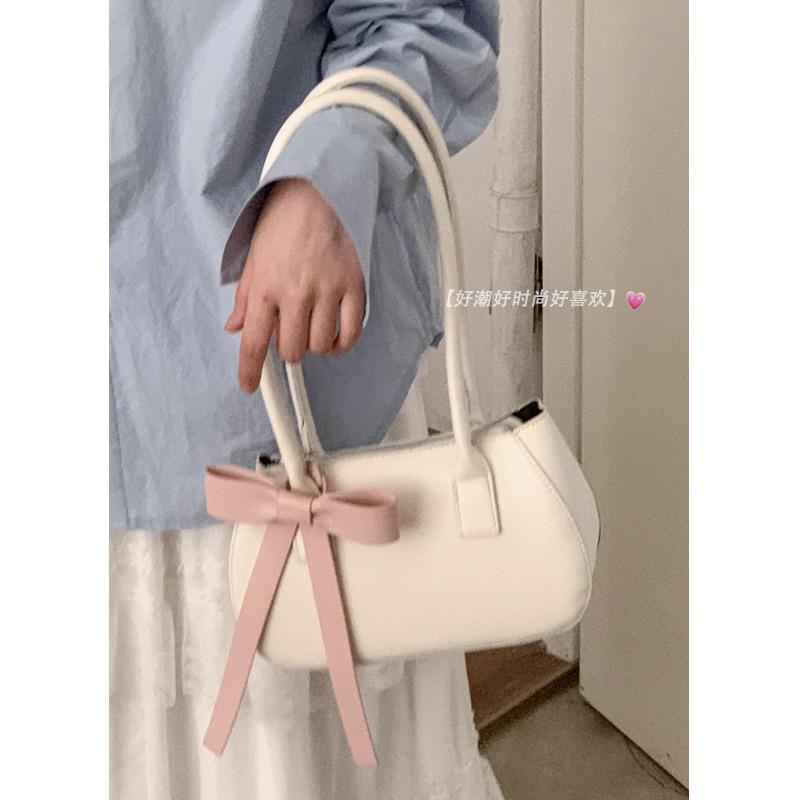 Niche design women's bags, high-end sense exquisite underarm bags, 2025 spring new products, contrasting color bow shoulder bags