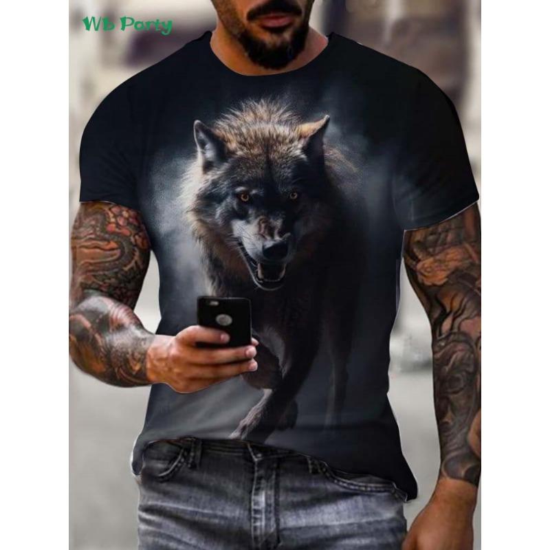 Vintage Wolf Grafik T-Shirt Herren Sommer Outdoor Herren Kurzarm T-Shirt Übergroßes Herren T-Shirt Mode Rundhals Herrenbekleidung