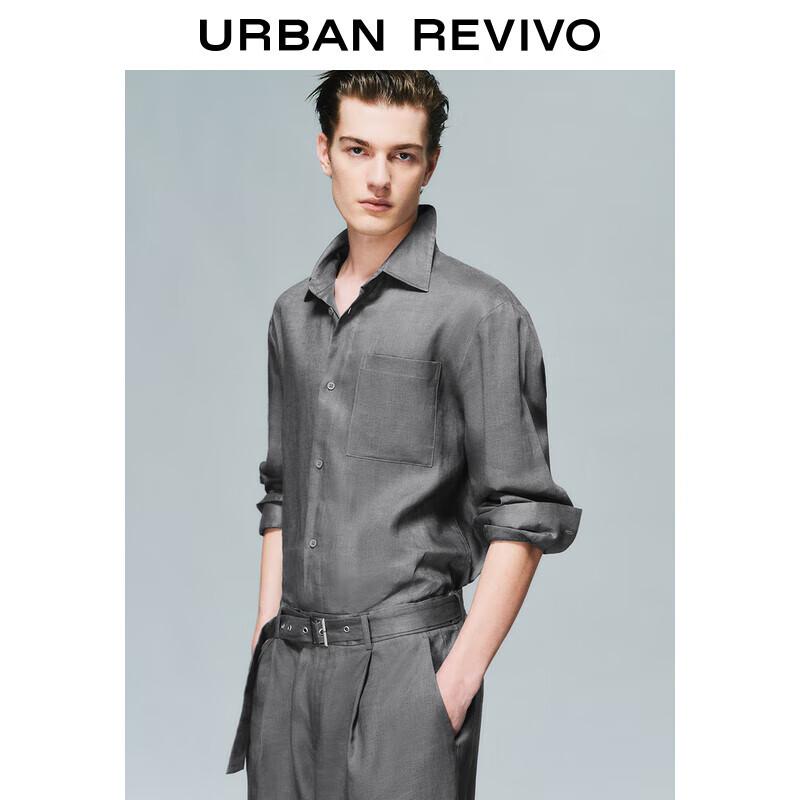 UR Men s 2025 Spring Long-Sleeve Linen Button-Up Shirt XL