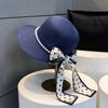 Elegant Pearl Bowknot Sun Hat for Women - Wide Brim, UV Protection Straw Bucket Cap with Chic French Style Design