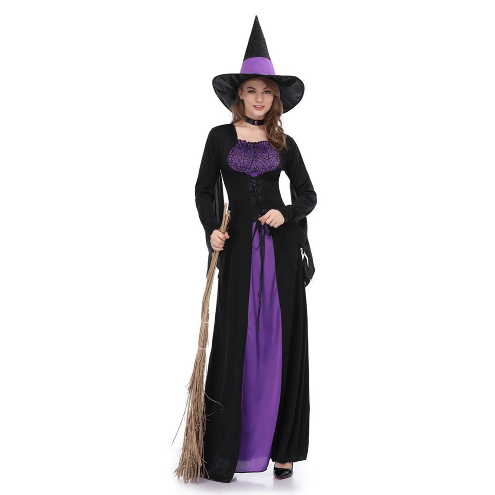 

Women s Vintage Purple Skeleton Witch Performance Costume Witch Dress L фиолетовый