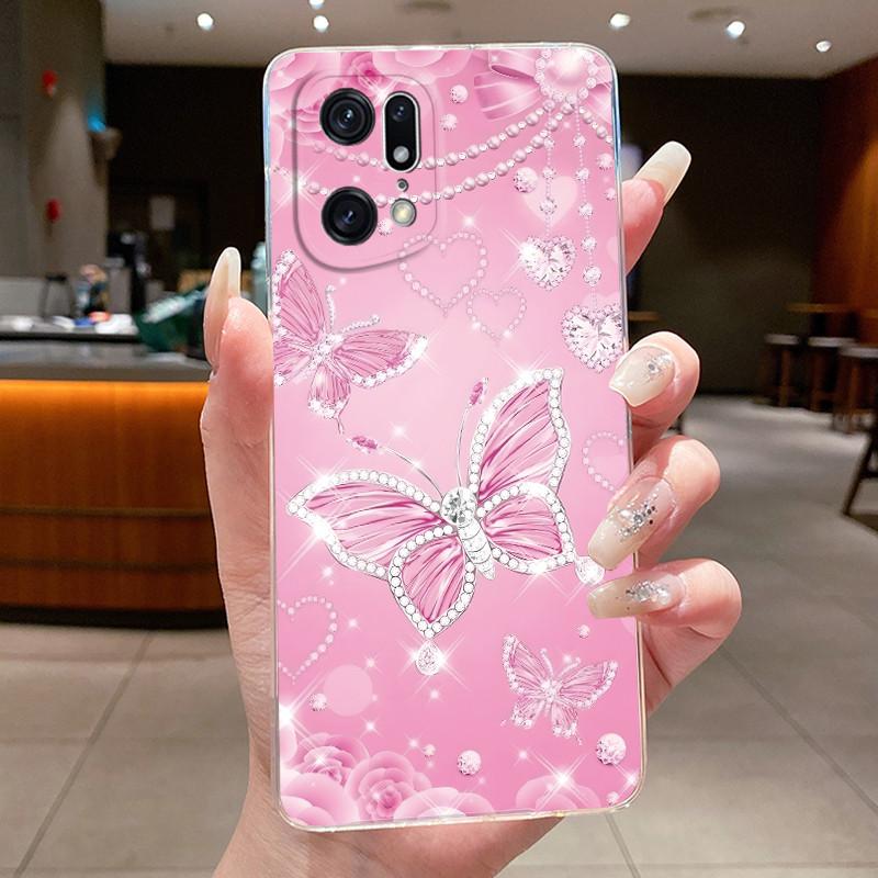 Phone Case For OPPO Find X5 Pro Flower Butterfly Case Capa For OPPO Find X5 Coque Transparent Funda Soft Silicone TPU Back Cover