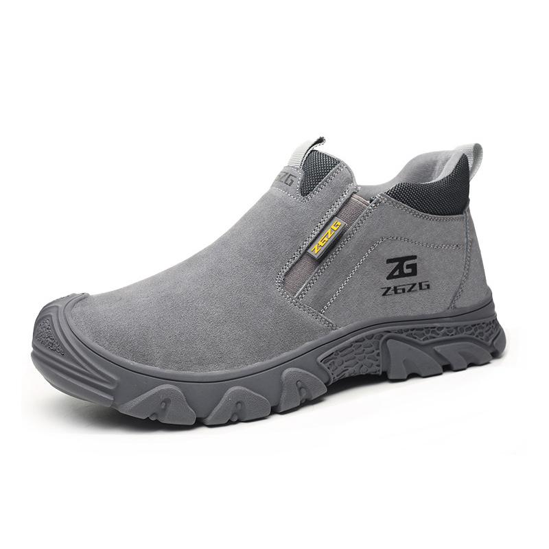 plus size men fashion steel toe cap work safety boots cow suede leather welding shoes worker chelsea ankle botas safe footwear