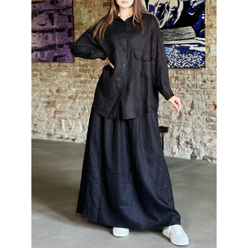 Button Shirts Skirt Two Piece Sets Solid Color Women's Suit Spring Long Sleeve Blouse Top Casual 2-Piece Set Vintage