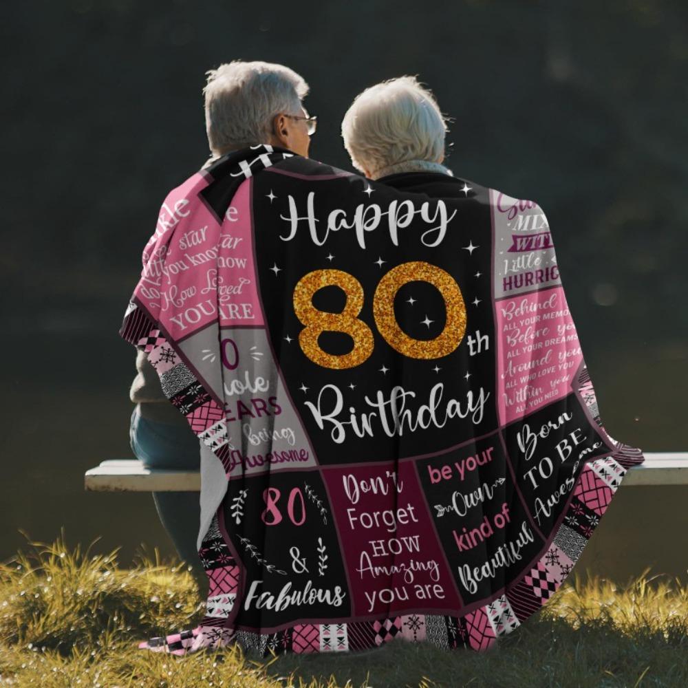 80. Geburtstag Geschenkdecke Druck Weiche und Bequeme Flanelldecke für Sofa Bett Wohnzimmer