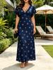 Summer Women's Polka Dot A-Line Dress V Neck Short Sleeve Elegant Party Long Dress