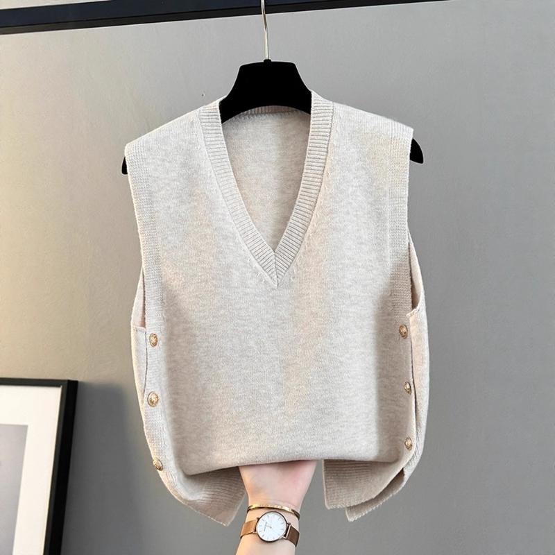 

Spring Autumn New Women s Loose Outer Wear Knitted Vest V Neck Solid Color Minimalist Fashion Sweater Gilet Top OneSize