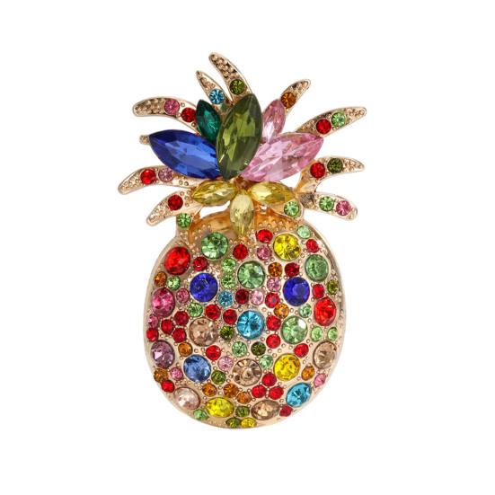 Women Brooch Dazzling Rhinestones Inlaid 3D Pineapple Design Brooch Suit Lapel Sweater