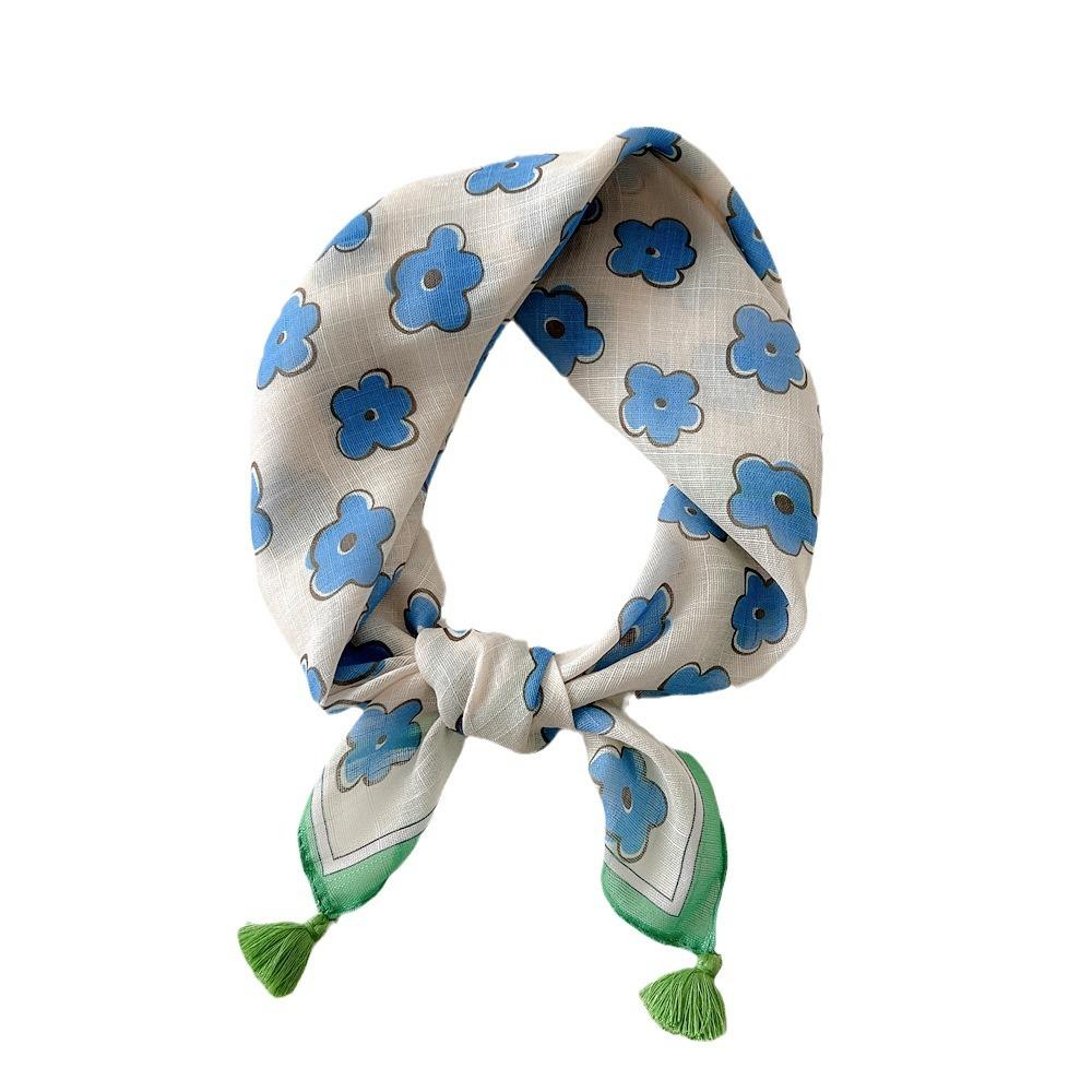 60*60cm Sommerskjerf for dame Vakkert blomsterskjerf med dusker Utendørs tynt solbeskyttende skjerf
