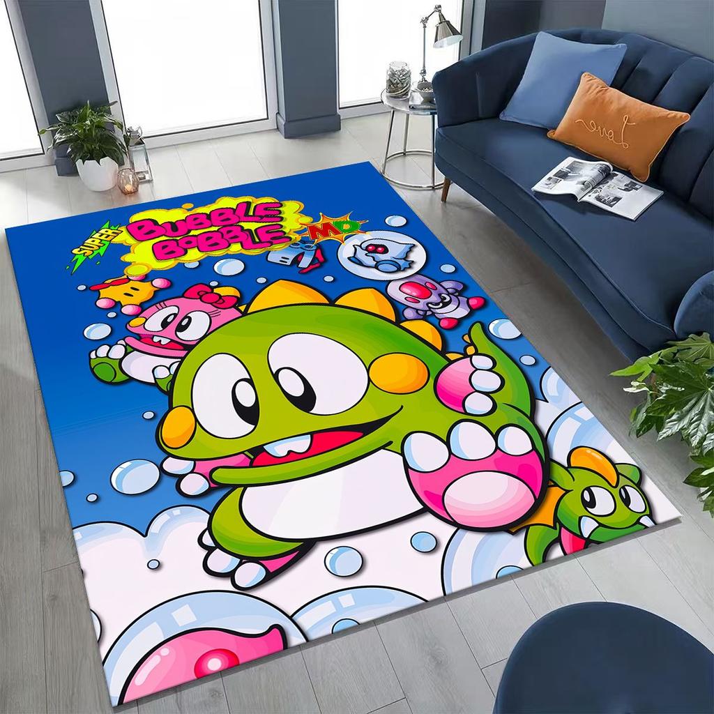 3D Retro Game Bubble Bobble Cartoon Gamer Rug for Bedroom Living Room Sofa Home Doormat Decor, Large Kid Play Non-slip Floor Mat