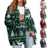 Women's Fashion Long Sleeve Christmas Print V-Neck Button Loose Cardigan Top