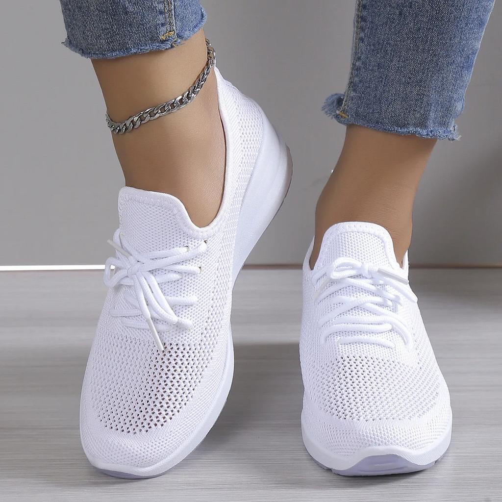 Fashion Breathable Wedge Sneakers Women Mesh Knitted Platform Sports Shoes Woman Casual Non-Slip Lace Up Tennis Shoes Ladies2025