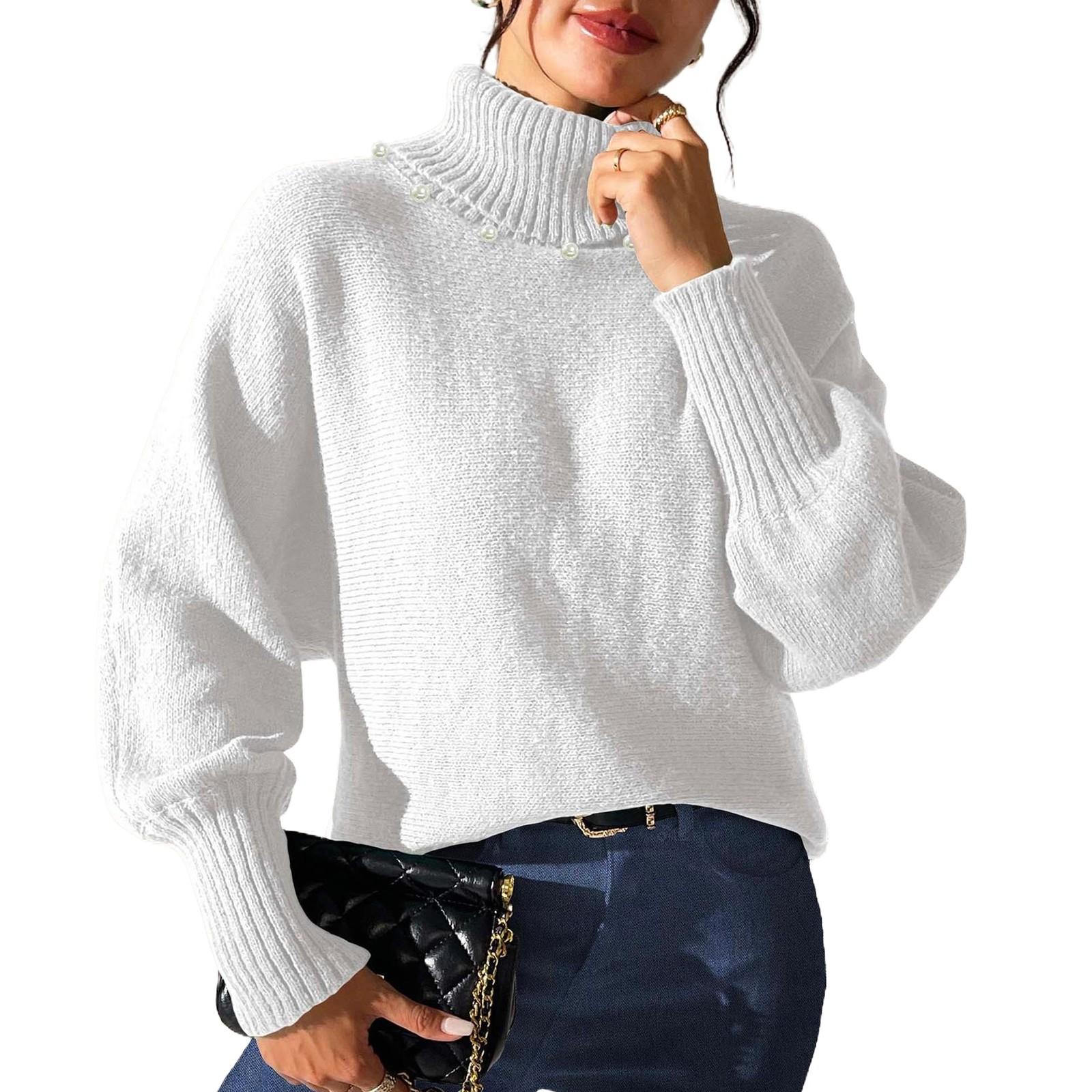 

Женское осенне-зимнее базовое пальто с однотонным верхом и жемчужными бусинами для ногтей, свитер с высоким воротом XL белый