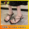 Fashion versatile bow with thick heel sandals 2025 summer new fairy style thick heel French small sandals