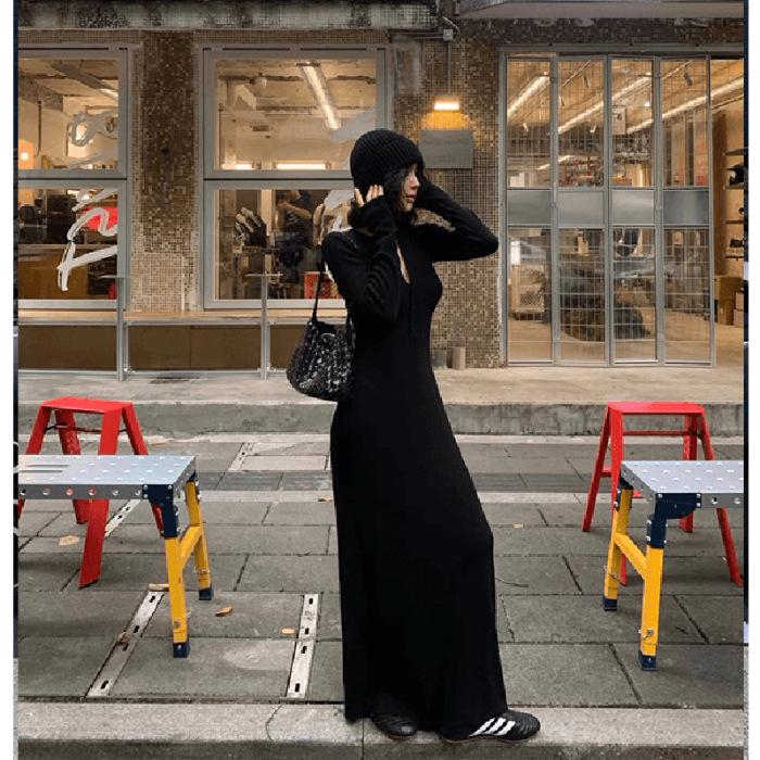 2025 Trendy Yellow and White Long-Sleeve Slim-Fit Dress for Spring and Autumn