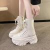 Fashion Spring Autumn Goth Platform Ankle Boots Leather 8CM High Heels Motorcycle Shoes Women Chunky Punk Sneakers Chelsea Short Botas