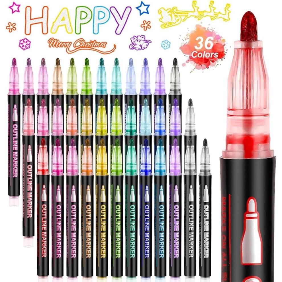 Double-Line Outline Marker Pens, Super Glitter Metallic, Quick-Drying Ink, Compatible with Drawing & Crafting