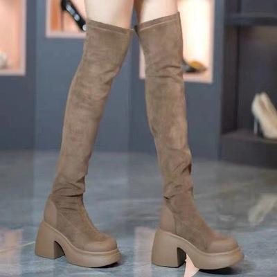 Over Knee Boots Women's New Women's Black Suede Boots Boots Skinny Elastic Boots Height Boots