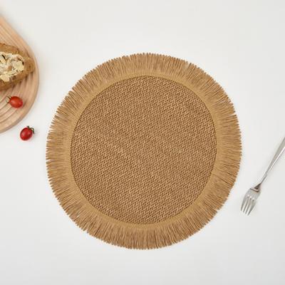 Handwoven Paper Placemat Round Heat-Resistant Table Mats with Tassel Edge Absorbent Elegant Home & Restaurant Dining Decor