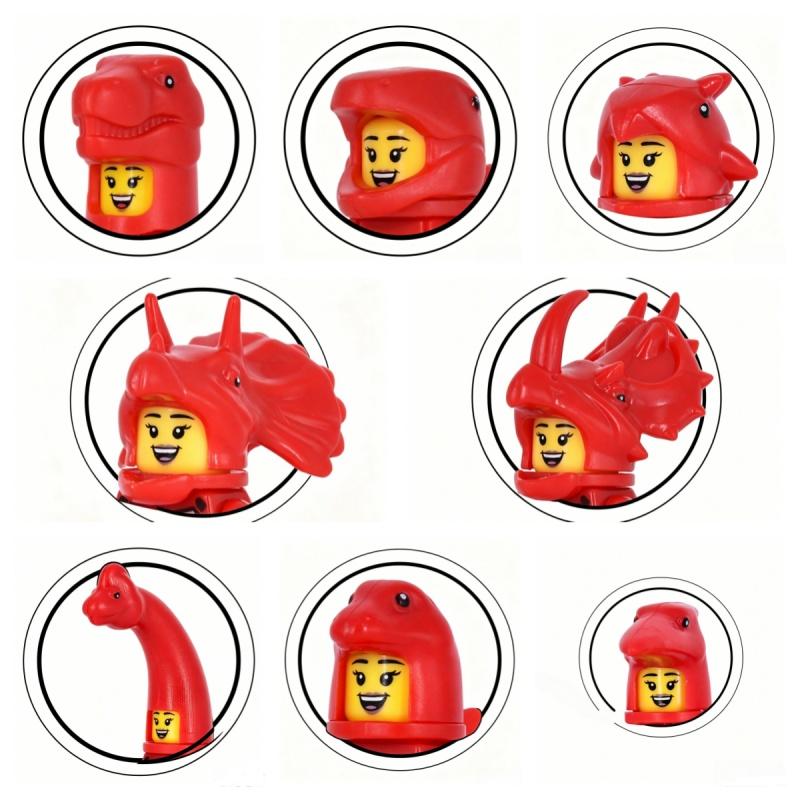 Dinosaur Jurassic Triceratops Brachiosaurus Figure Head Cover Helmet, Multi-color Options Building Blocks Toy