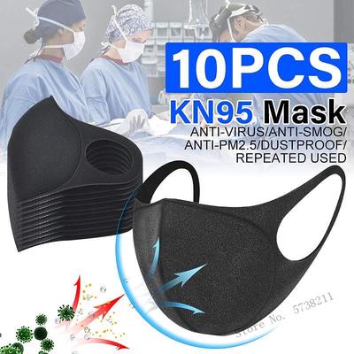 10Pc N95 Face Mask Sponge Black Breathable Mouth Mask Reusable Anti Pollution Face Shield FPP2 PM2.5
