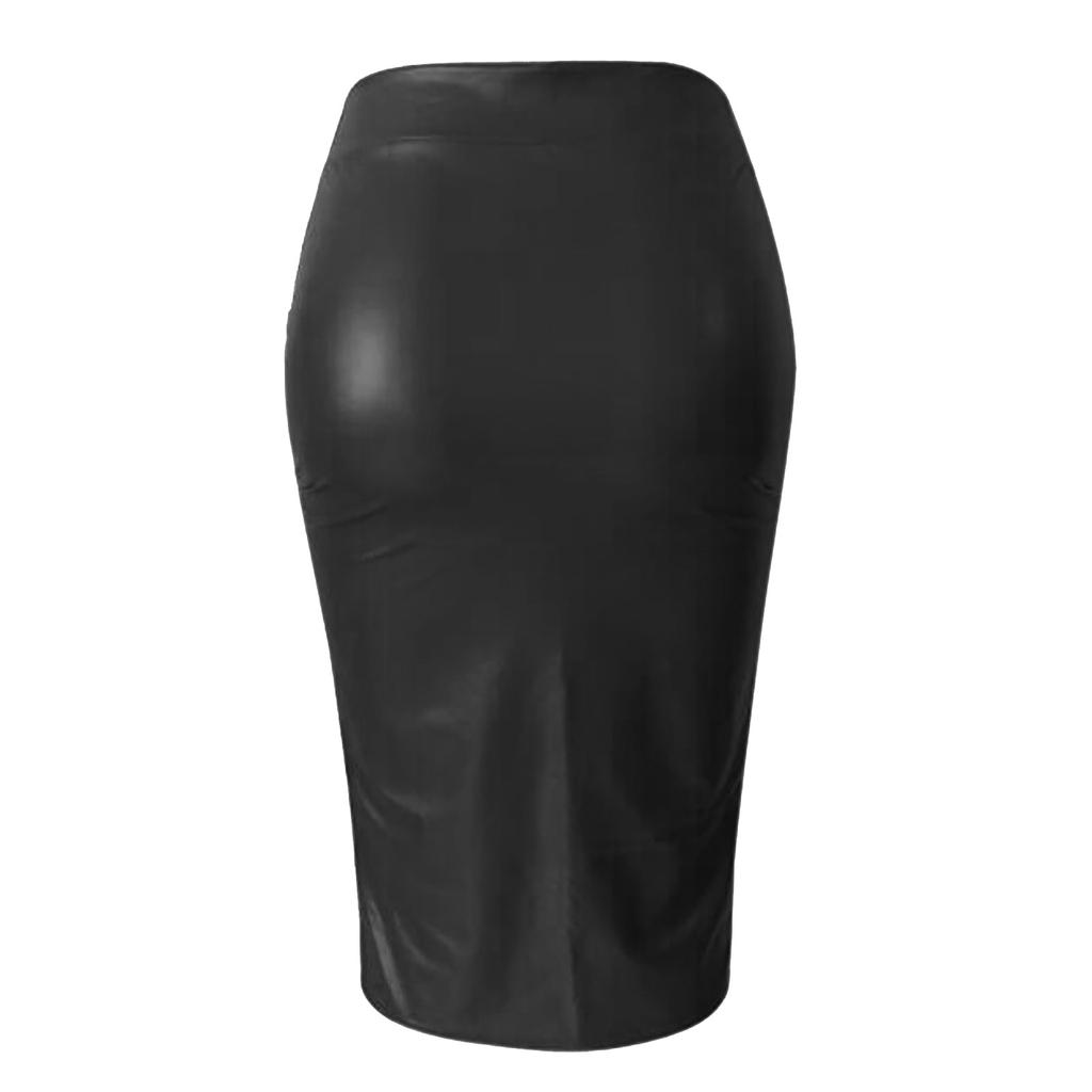 Damen Retro Frauen Lederrock Hohe Taille Schlank Party Bleistiftrock