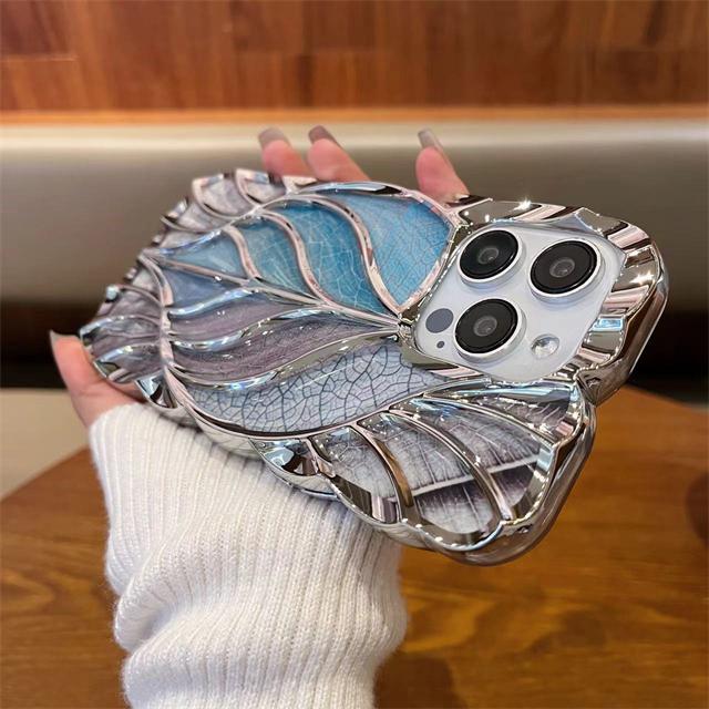 For iPhone 15 Pro Max Luxury Colour Tree Leaf Plating Frame Phone Case For iPhone 11 12 13 14 15 16 Plus Soft Protective Cover