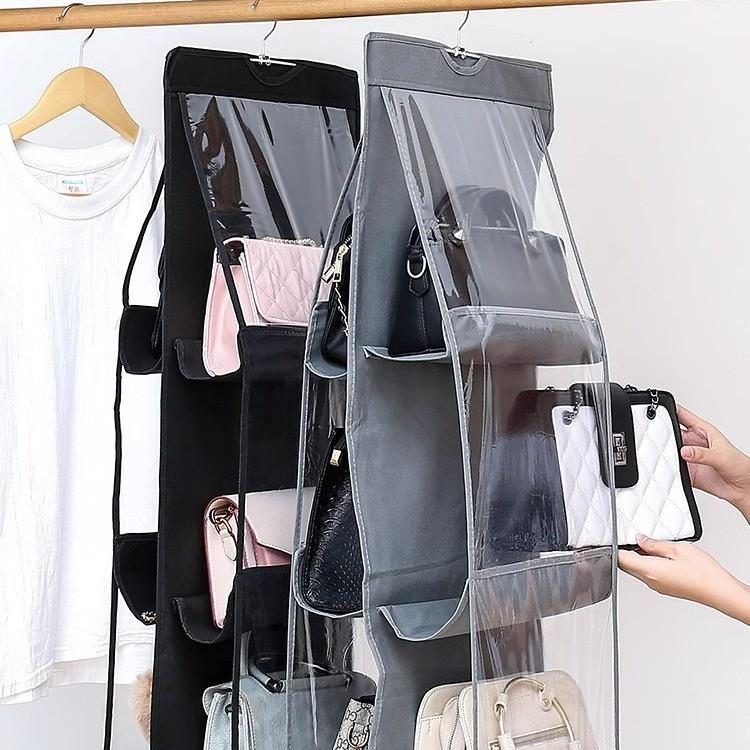 6-Grid Double-Layer Thick Transparent Bag Storage Hanging Bag Wardrobe Dustproof Three-Dimensional Hanging Bag Hanging Bag