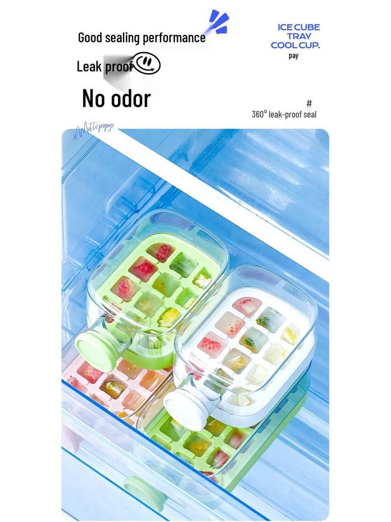 Ice Cube Tray & Storage Box with Kettle and Straw for Refrigerator