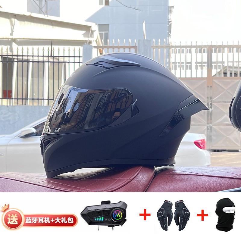 Full Face Motorcycle Helmet With Rear Wing Bluetooth Headset Men All Season Electric Bike Motorbike Riding Safety Gear