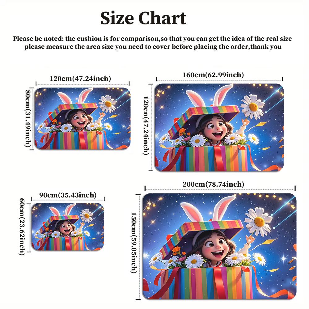 Easter Rainbow Gift Box Large Room Carpet Non Slip Cartoon Kids Bedroom Living Room Floor Mat Home Decor Children's Play Carpet