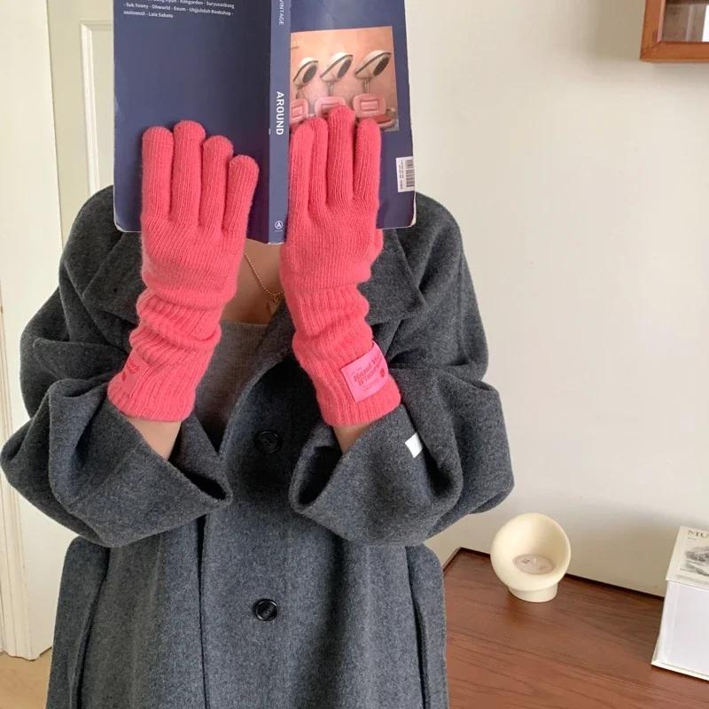 Warm Gloves for Women Korean Touch Screen Gloves Finger Holes Fashion Solid Color Knitted Gloves Winter Work Gloves Mittens