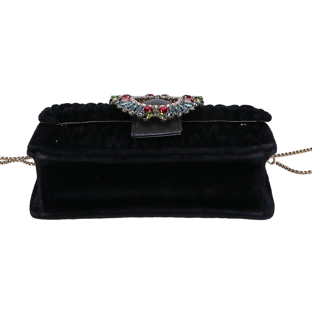 MIUMIU 5BH095 Velour Matelasse Multi-Jeweled Flap 2-Way Clutch Bag Chain Shoulder bag Black/GDHardwareUsed