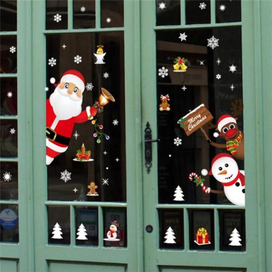 Lot De 2 Grands Autocollants Fenêtre Noël - Style Lavis (Père Noël, Bonhomme De Neige), 42,5x90 Cm, Réutilisables